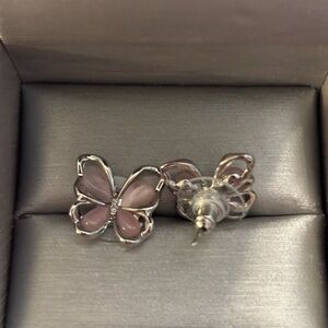 NWOT: Elegant Silver and Pink Butterfly Earrings